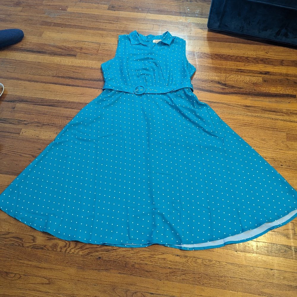 Timeless London Teal with White Polka Dots Sleeveless Midi Dress UK 22/4XL/US 18
